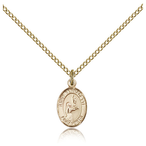 Gold Filled 1/2in St Bernadette Charm & 18in Chain