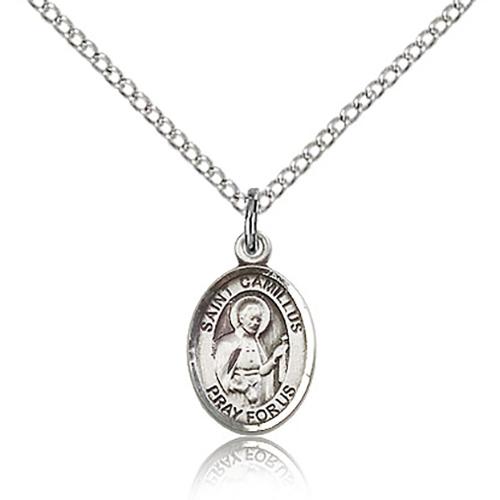 Sterling Silver 1/2in St Camillus Charm & 18in Chain