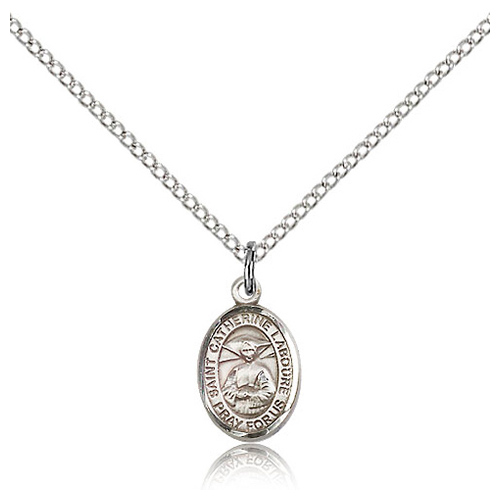 Sterling Silver 1/2in St Catherine Laboure Charm & 18in Chain