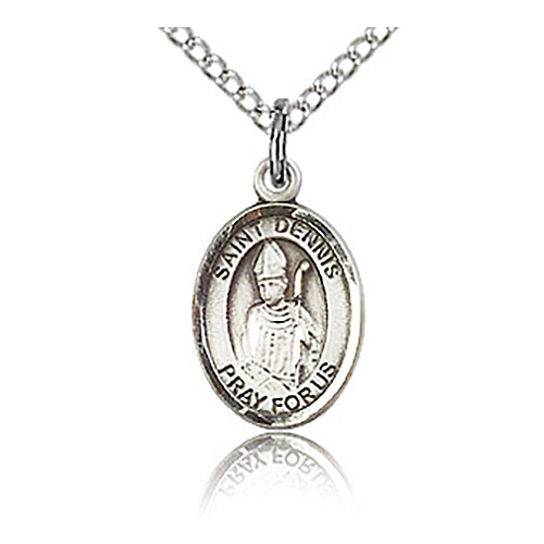 Sterling Silver 1/2in St Dennis Charm & 18in Chain