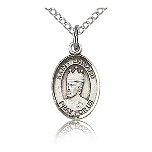 Sterling Silver 1/2in St Edward Charm & 18in Chain