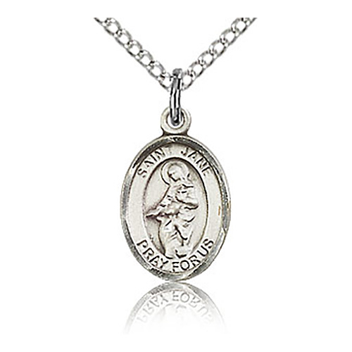 Sterling Silver 1/2in St Jane Charm & 18in Chain