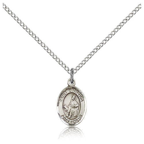Sterling Silver 1/2in St Dymphna Charm & 18in Chain
