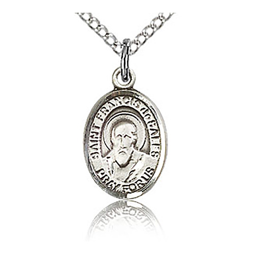 Sterling Silver 1/2in St Francis de Sales Charm & 18in Chain