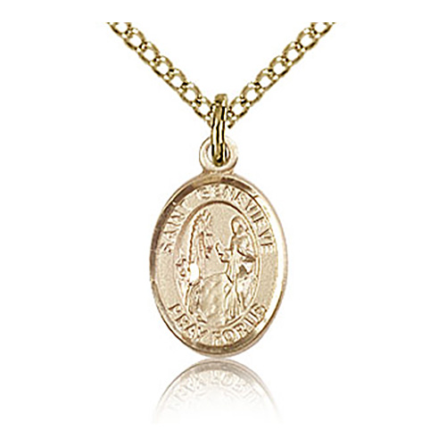 Gold Filled 1/2in St Genevieve Charm & 18in Chain