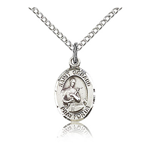 Sterling Silver 1/2in St Gerard Charm & 18in Chain