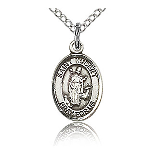 Sterling Silver 1/2in St Hubert Charm & 18in Chain