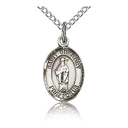 Sterling Silver 1/2in St Gregory Charm & 18in Chain