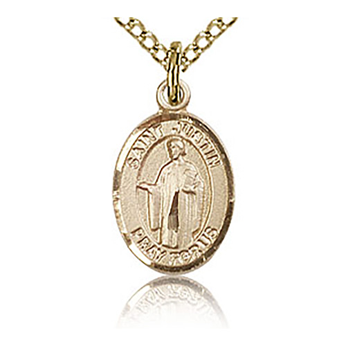 Gold Filled 1/2in St Justin Charm & 18in Chain
