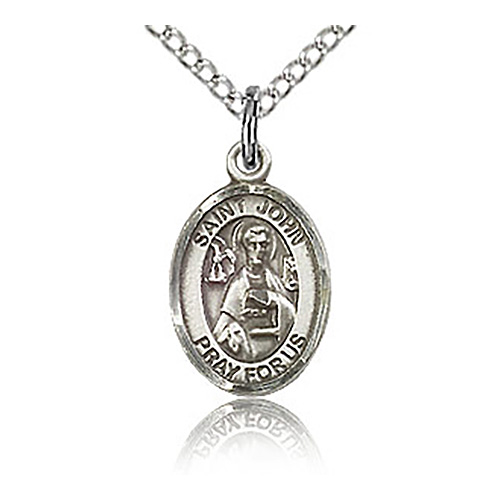 Sterling Silver 1/2in St John the Apostle Charm & 18in Chain