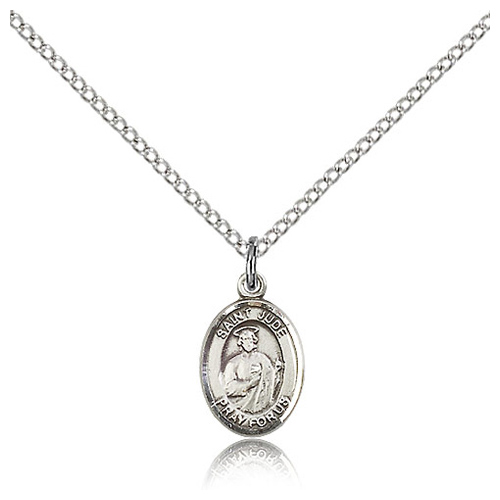 Sterling Silver 1/2in St Jude Pray For Us Charm & 18in Chain