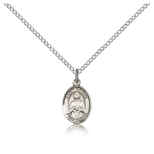 Sterling Silver 1/2in St Kateri Charm & 18in Chain
