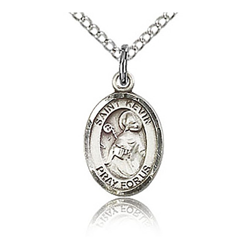 Sterling Silver 1/2in St Kevin Charm & 18in Chain