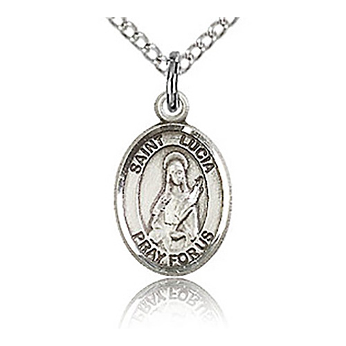 Sterling Silver 1/2in St Lucia Charm & 18in Chain