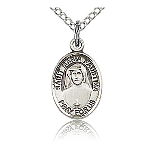 Sterling Silver 1/2in St Maria Faustina Charm & 18in Chain