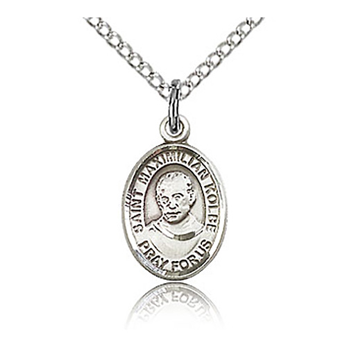 Sterling Silver 1/2in St Maximilian Kolbe Charm & 18in Chain