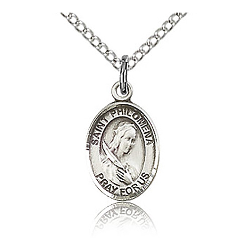 Sterling Silver 1/2in St Philomena Charm & 18in Chain