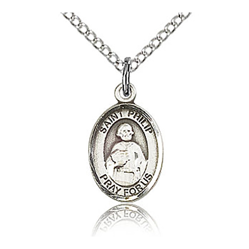 Sterling Silver 1/2in St Philip the Apostle Charm & 18in Chain