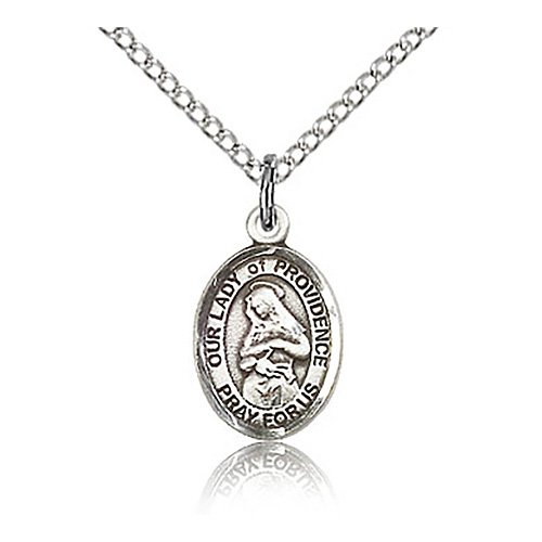 Sterling Silver 1/2in Lady of Providence Charm & 18in Chain