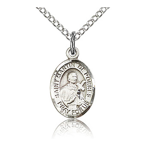 Sterling Silver 1/2in St Martin de Porres Charm & 18in Chain