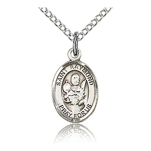 Sterling Silver 1/2in St Raymond Charm & 18in Chain