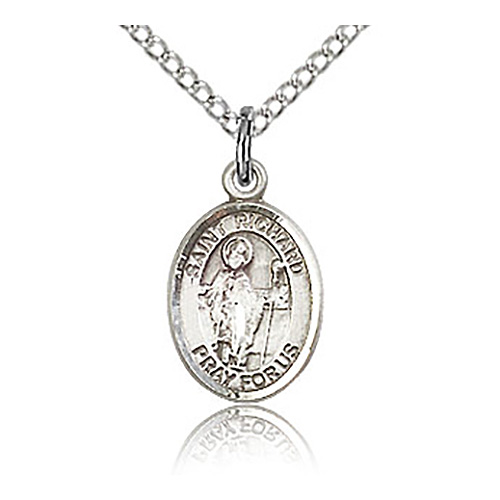 Sterling Silver 1/2in St Richard Charm & 18in Chain