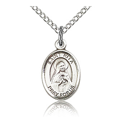 Sterling Silver 1/2in St Rita Charm & 18in Chain