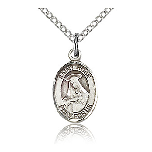 Sterling Silver 1/2in St Rose Charm & 18in Chain
