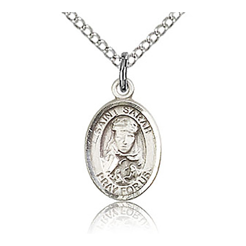 Sterling Silver 1/2in St Sarah Charm & 18in Chain