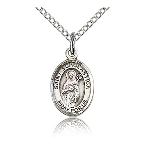 Sterling Silver 1/2in St Scholastica Charm & 18in Chain