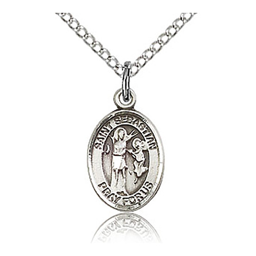 Sterling Silver 1/2in St Sebastian Medal Charm & 18in Chain