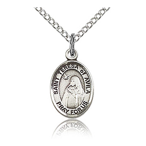 Sterling Silver 1/2in St Teresa of Avila Charm & 18in Chain