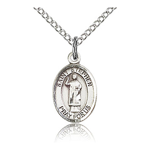 Sterling Silver 1/2in St Stephen Charm & 18in Chain