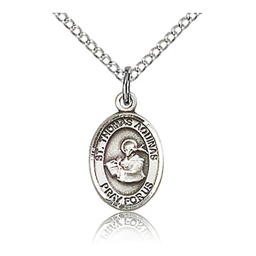 Sterling Silver 1/2in St Thomas Aquinas Charm & 18in Chain