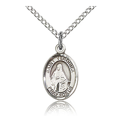 Sterling Silver 1/2in St Veronica Charm & 18in Chain
