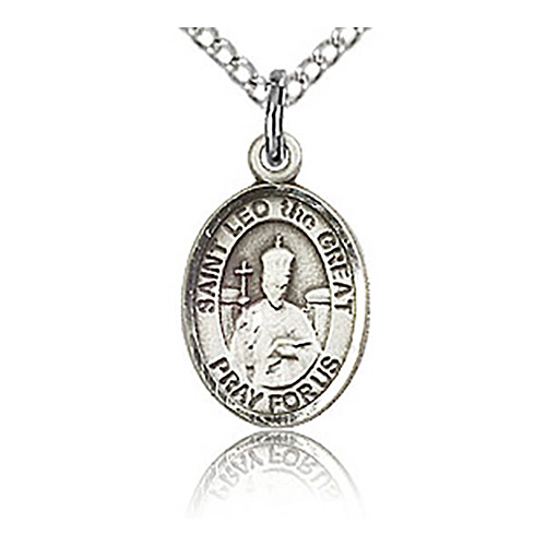 Sterling Silver 1/2in St Leo the Great Charm & 18in Chain