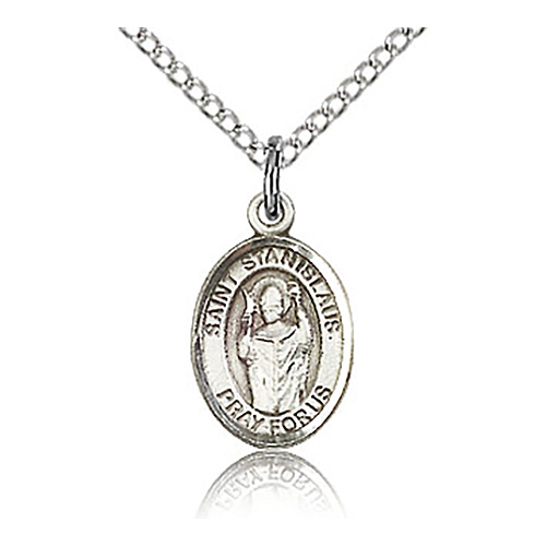 Sterling Silver 1/2in St Stanislaus Charm & 18in Chain