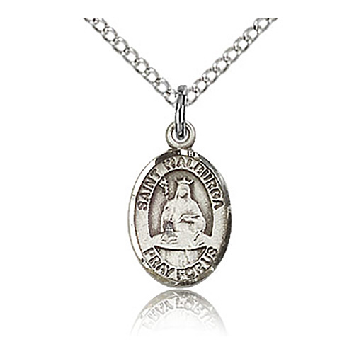 Sterling Silver 1/2in St Walburga Charm & 18in Chain