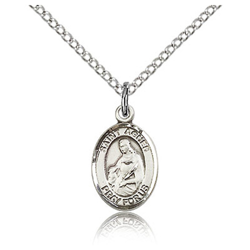 Sterling Silver 1/2in St Agnes Charm & 18in Chain
