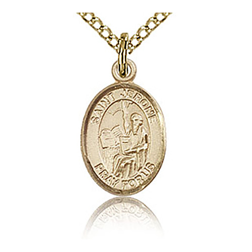 Gold Filled 1/2in St Jerome Charm & 18in Chain
