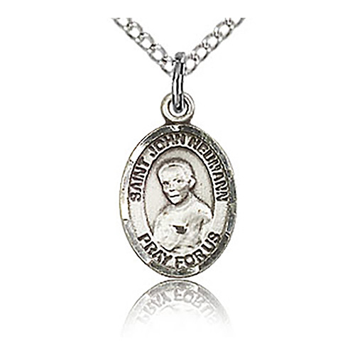 Sterling Silver 1/2in St John Neumann Charm & 18in Chain
