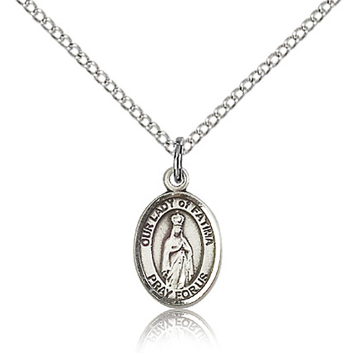 Sterling Silver 1/2in Our Lady of Fatima Medal Charm & 18in Chain