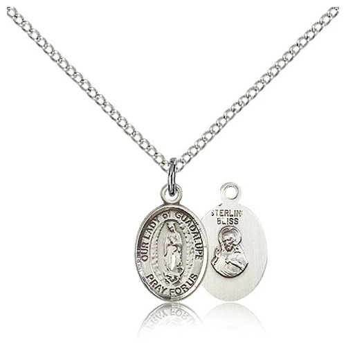 Sterling Silver 1/2in Our Lady of Guadalupe Charm & 18in Chain