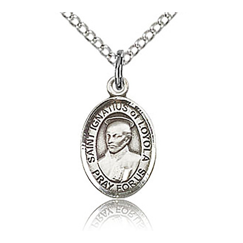 Sterling Silver 1/2in St Ignatius Charm & 18in Chain