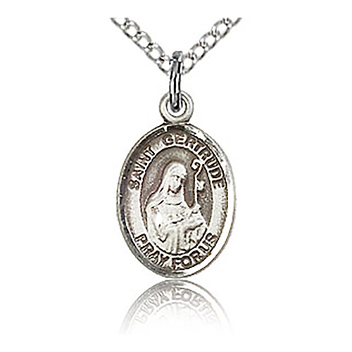 Sterling Silver 1/2in St Gertrude Charm & 18in Chain