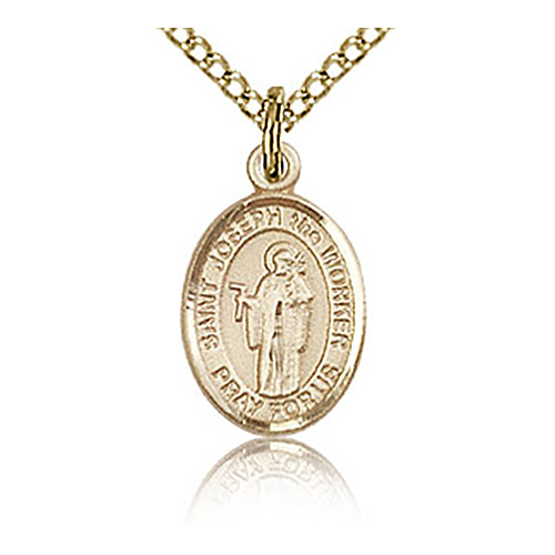 Gold Filled 1/2in St Joseph the Worker Charm & 18in Chain