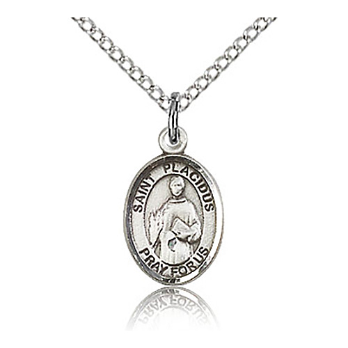 Sterling Silver 1/2in St Placidus Charm & 18in Chain