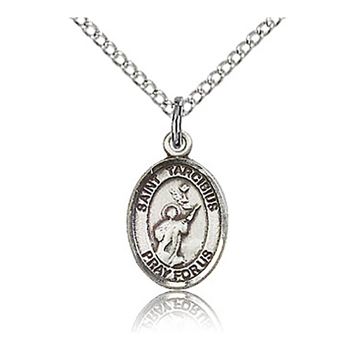 Sterling Silver 1/2in St Tarcisius Charm & 18in Chain