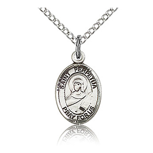 Sterling Silver 1/2in St Perpetua Charm & 18in Chain