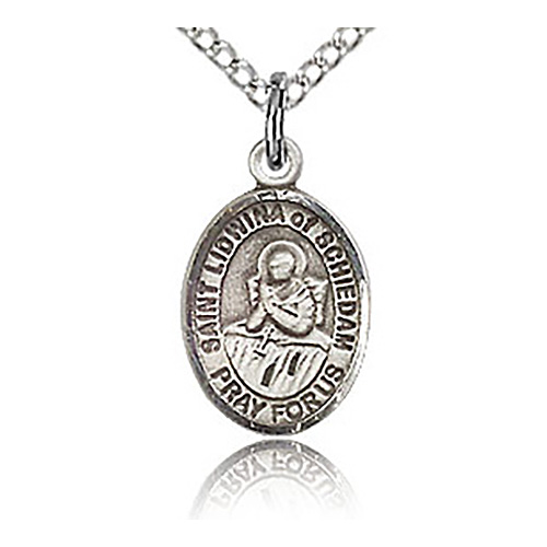 Sterling Silver 1/2in St Lidwina of Schiedam Charm & 18in Chain
